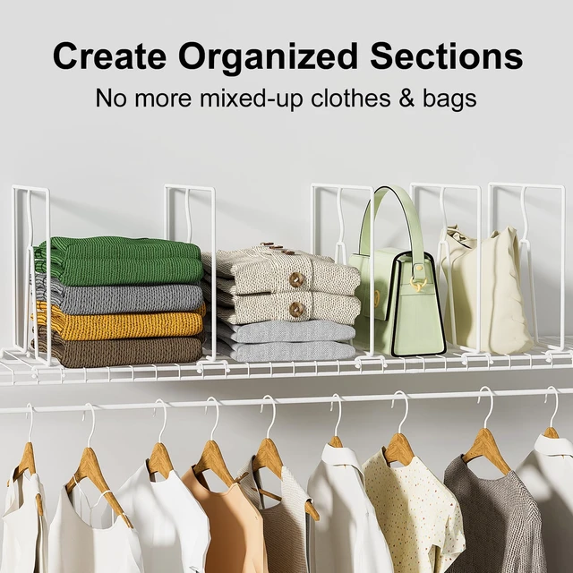 Alt view image 3 of 7 - Wire Shelf Dividers for Closet: Tall 10.6in x Deep 12in, 8 Pack | Wire Rack Accessories - Adjustable Purse Organizer for Clothes Handbags - Metal Pantry Separators