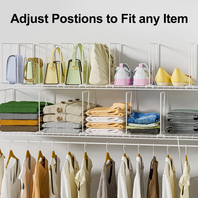 Alt view image 6 of 7 - Wire Shelf Dividers for Closet: Tall 10.6in x Deep 12in, 8 Pack | Wire Rack Accessories - Adjustable Purse Organizer for Clothes Handbags - Metal Pantry Separators