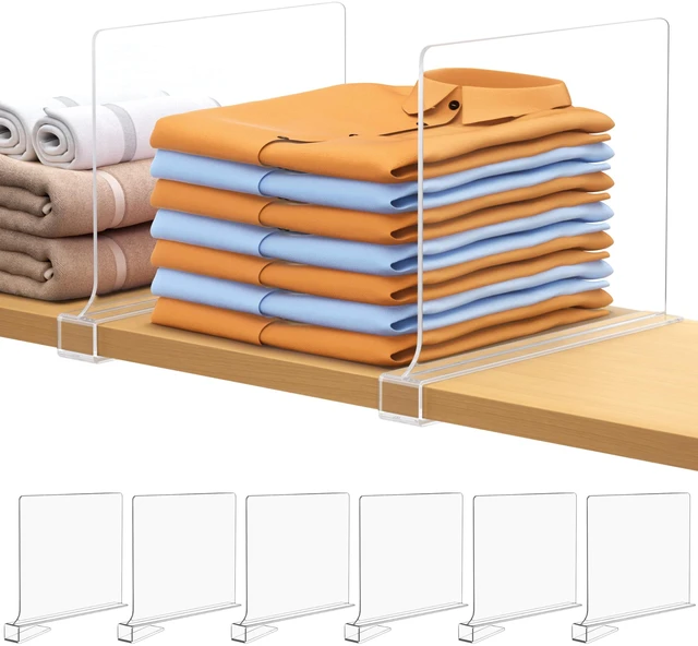 Main image of 6 PCS Shelf Dividers for Closet Organization Acrylic Clear Closet Shelf Divider for Wooden Shelving Suitable for Wooden or Vertical Shelves Or Bedroom, Kitchen and Office..