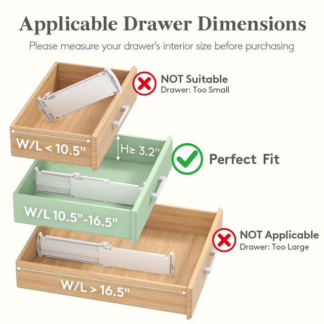 Alt view image 3 of 7 - 3.2" High Drawer Dividers for Clothes, Adjustable Drawer Organizers | 4 Pack 10.5"-16.5" Expandable Plastic Separator for Dresser, Nursery, Bedroom, Closet, Clothing, Socks & Underwear Storage