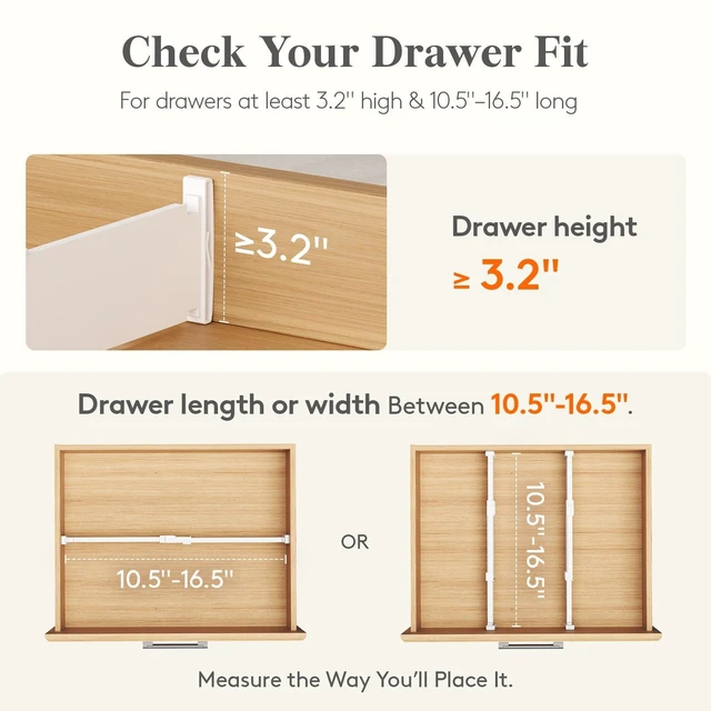 Alt view image 4 of 7 - 3.2" High Drawer Dividers for Clothes, Adjustable Drawer Organizers | 4 Pack 10.5"-16.5" Expandable Plastic Separator for Dresser, Nursery, Bedroom, Closet, Clothing, Socks & Underwear Storage