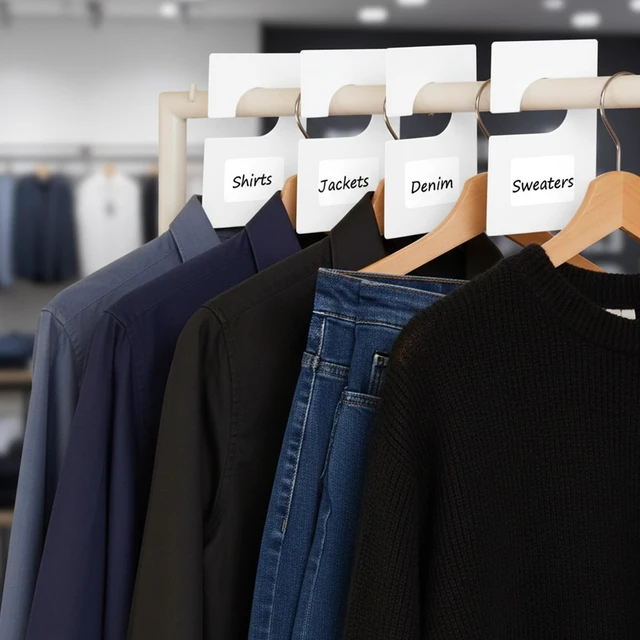 Alt view image 6 of 7 - 36 Pack White Clothing Rack Size Dividers with 50 Large Blank Labels, Rectangular Clothing Closet Dividers, Reusable Closet Separators for Wardrobe Organization