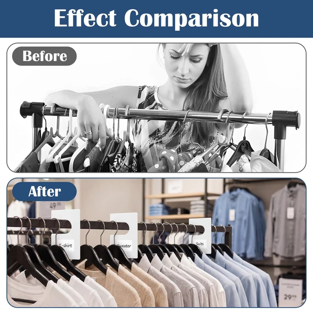 Alt view image 7 of 7 - 36 Pack White Clothing Rack Size Dividers with 50 Large Blank Labels, Rectangular Clothing Closet Dividers, Reusable Closet Separators for Wardrobe Organization