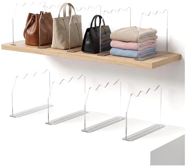 Main image of Clear Shelf Dividers,Closet Organizers and Storage | 4 Pack Adhesive Folded Clothes Separator, Shatterproof Transparent Wardrobe Storage Panel for Sweaters and Handbags