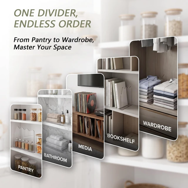 Alt view image 2 of 7 - Clear Shelf Dividers,Closet Organizers and Storage | 4 Pack Adhesive Folded Clothes Separator, Shatterproof Transparent Wardrobe Storage Panel for Sweaters and Handbags