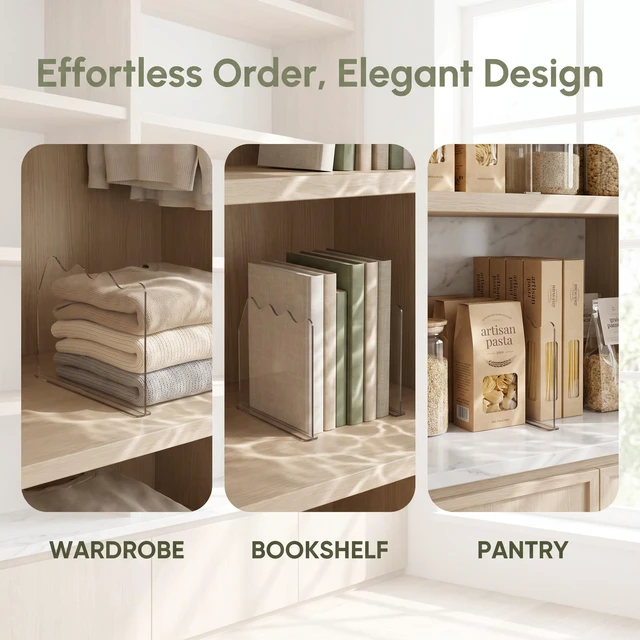 Alt view image 3 of 7 - Clear Shelf Dividers,Closet Organizers and Storage | 4 Pack Adhesive Folded Clothes Separator, Shatterproof Transparent Wardrobe Storage Panel for Sweaters and Handbags