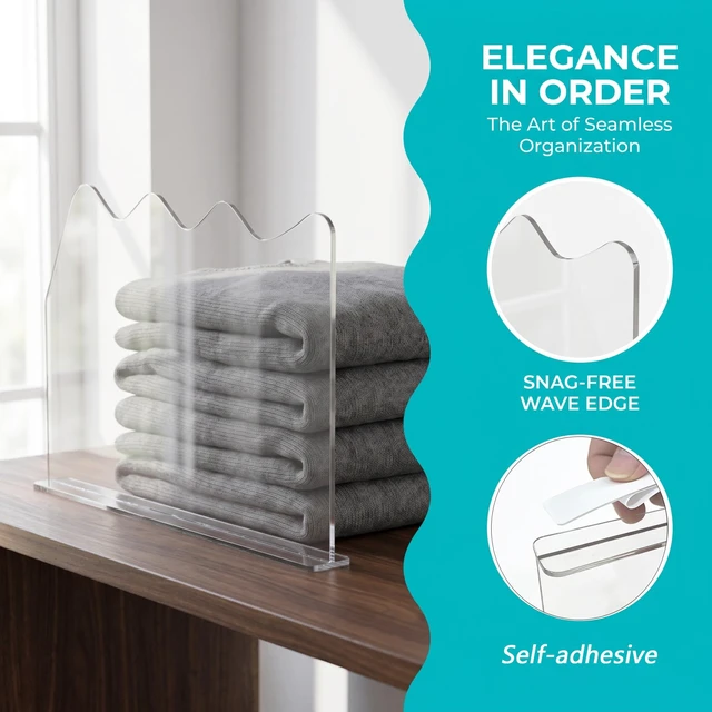 Alt view image 6 of 7 - Clear Shelf Dividers,Closet Organizers and Storage | 4 Pack Adhesive Folded Clothes Separator, Shatterproof Transparent Wardrobe Storage Panel for Sweaters and Handbags