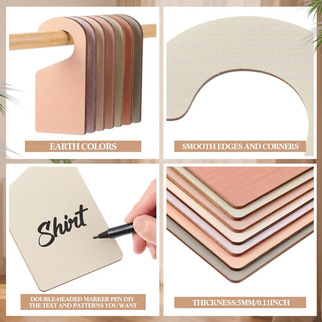 Alt view image 3 of 6 - 14 Pcs Blank Wooden Closet Dividers, Earth Colors, Round Top | Includes Marker Pen for Custom Labeling, Hanging Organizers, Nursery Garments Hanger Separators, Wardrobe Organization