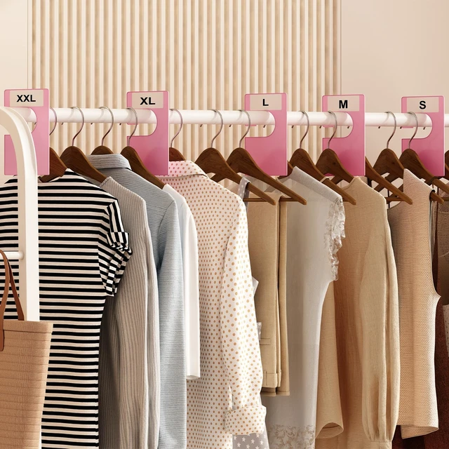 Alt view image 2 of 7 - 10 Pack White Clothing Rack Size Dividers Plus 45 Labels (1 Inch) and 18 Large Blank Labels, Large Rectangular Clothing Closet Dividers (Pink)