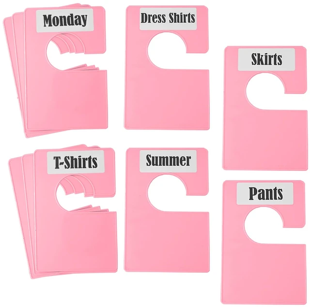 Main image of 10 Pack White Clothing Rack Size Dividers Plus 45 Labels (1 Inch) and 18 Large Blank Labels, Large Rectangular Clothing Closet Dividers (Pink)