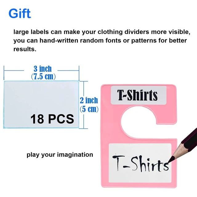 Alt view image 7 of 7 - 10 Pack White Clothing Rack Size Dividers Plus 45 Labels (1 Inch) and 18 Large Blank Labels, Large Rectangular Clothing Closet Dividers (Pink)