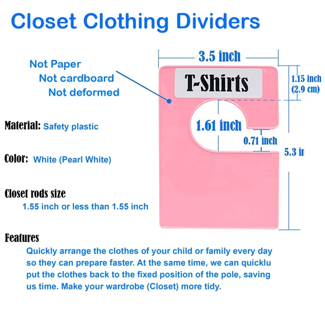 Alt view image 6 of 7 - 10 Pack White Clothing Rack Size Dividers Plus 45 Labels (1 Inch) and 18 Large Blank Labels, Large Rectangular Clothing Closet Dividers (Pink)