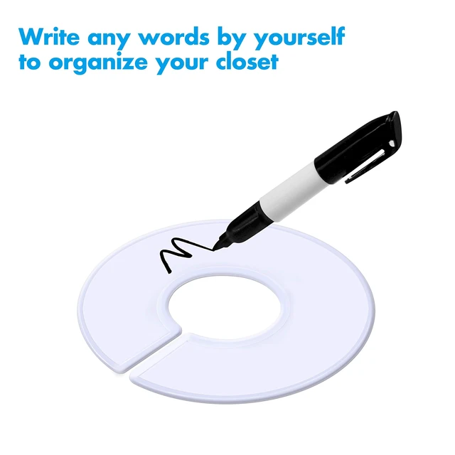 Alt view image 2 of 6 - 30 Pack White Round Clothing Size Closet Rack Dividers Hangers with 1 Bonus Marker (Outer 3.5, Inner 1.38 in Diameter)