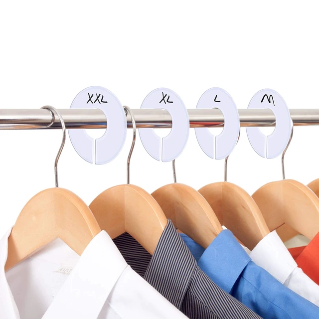 Alt view image 6 of 6 - 30 Pack White Round Clothing Size Closet Rack Dividers Hangers with 1 Bonus Marker (Outer 3.5, Inner 1.38 in Diameter)