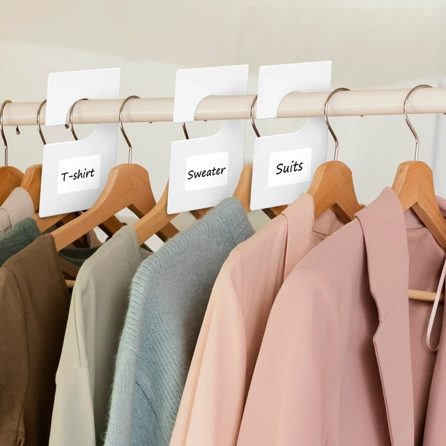 Alt view image 5 of 7 - 32 Pack Closet Dividers for Hanging Clothes Clothing Size Dividers,Size Markers for Clothing White Clothings Rack Reusable Closet Separators with 40 Labels Rectangular Clothings Closets Divider