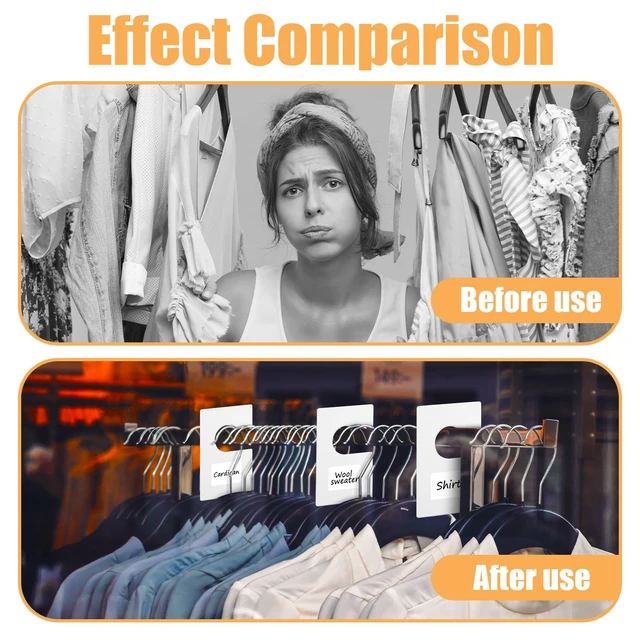 Alt view image 6 of 7 - 32 Pack Closet Dividers for Hanging Clothes Clothing Size Dividers,Size Markers for Clothing White Clothings Rack Reusable Closet Separators with 40 Labels Rectangular Clothings Closets Divider