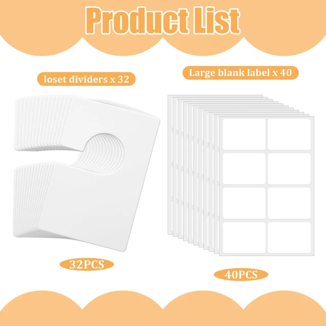 Alt view image 7 of 7 - 32 Pack Closet Dividers for Hanging Clothes Clothing Size Dividers,Size Markers for Clothing White Clothings Rack Reusable Closet Separators with 40 Labels Rectangular Clothings Closets Divider