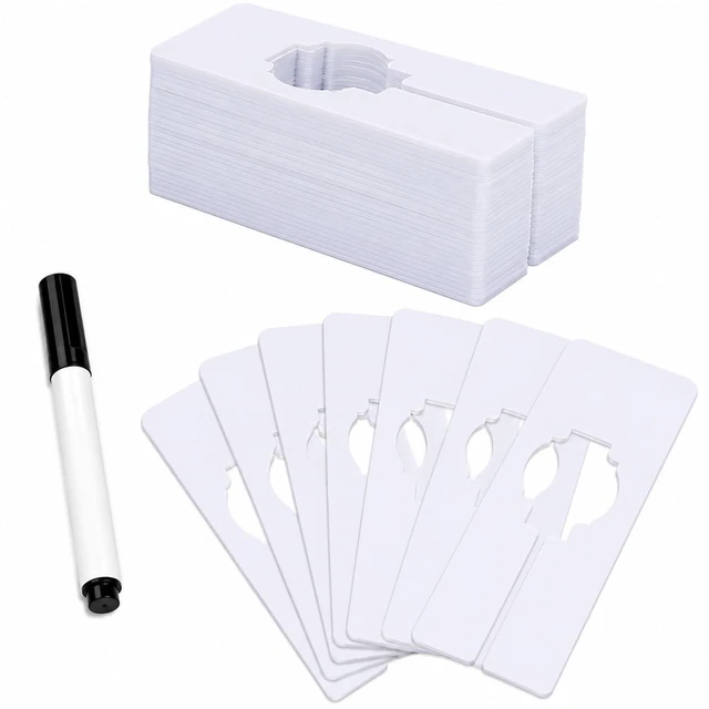 Main image of 30 Pack Blank Clothing Rack Size Dividers with Marker | Customizable label area; Black marker included; Lightweight PS plastic; Slotted rod design; Size and category sorting