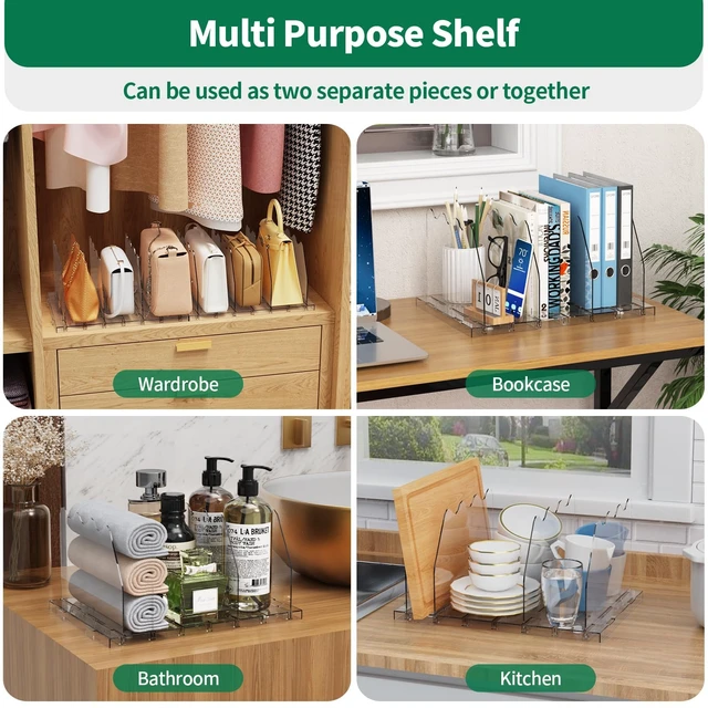 Alt view image 3 of 7 - Adjustable Shelf Divider for Closet, Clear Purse Organizers for Closet Acrylic Handbag Separators Storage Organizer Bookshelf Separator Dividers in Bedroom, Office
