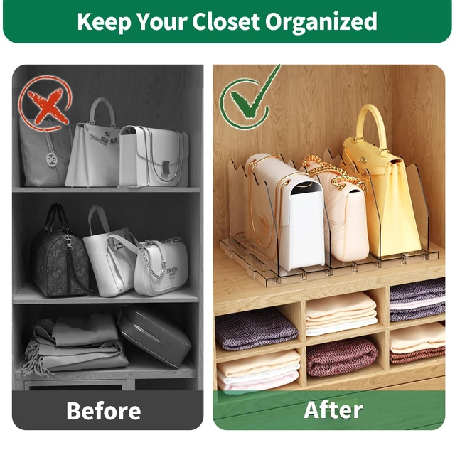 Alt view image 5 of 7 - Adjustable Shelf Divider for Closet, Clear Purse Organizers for Closet Acrylic Handbag Separators Storage Organizer Bookshelf Separator Dividers in Bedroom, Office