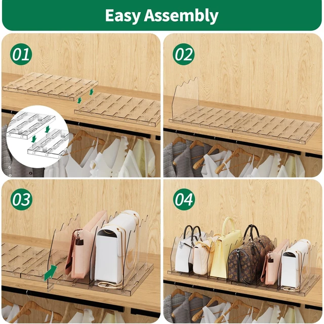 Alt view image 7 of 7 - Adjustable Shelf Divider for Closet, Clear Purse Organizers for Closet Acrylic Handbag Separators Storage Organizer Bookshelf Separator Dividers in Bedroom, Office