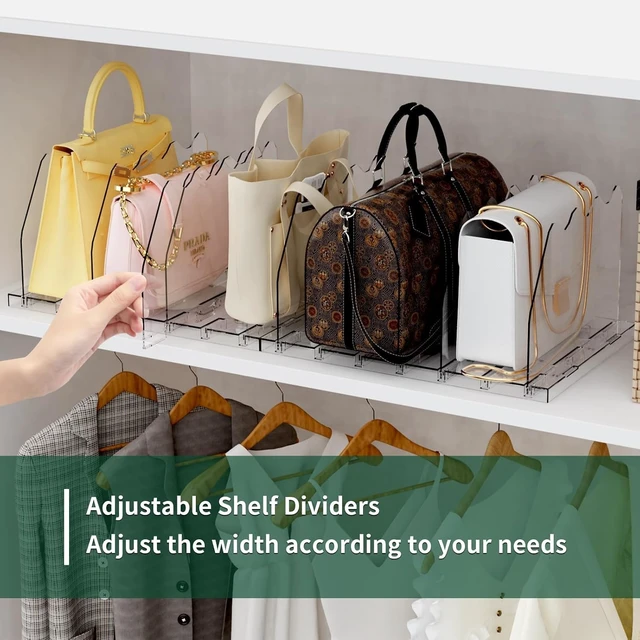 Alt view image 4 of 7 - Adjustable Shelf Divider for Closet, Clear Purse Organizers for Closet Acrylic Handbag Separators Storage Organizer Bookshelf Separator Dividers in Bedroom, Office