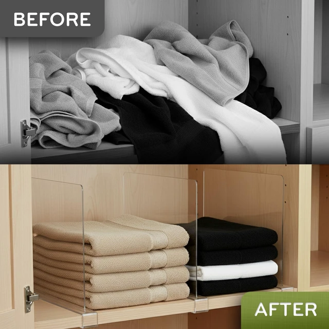 Alt view image 6 of 7 - 6 Pack Acrylic Shelf Dividers Closet Organizers, Closet Shelf Dividers | Clothes, Books, Shoes, Purse & Towel Organizers for Closet. Only Suitable for Wooden Shelves