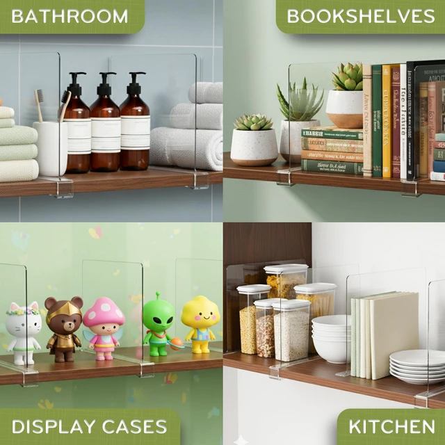 Alt view image 7 of 7 - 6 Pack Acrylic Shelf Dividers Closet Organizers, Closet Shelf Dividers | Clothes, Books, Shoes, Purse & Towel Organizers for Closet. Only Suitable for Wooden Shelves