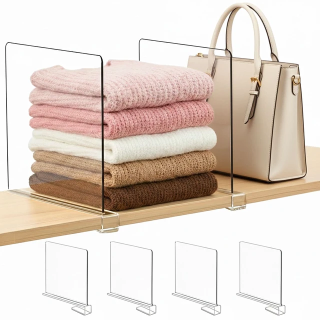 Main image of Tall Shelf dividers Closet Organizers: 11-inch (Higher Version) | Adjustable Clear Acrylic Purse Storage for Large Handbags, Totes, Clothes, Towels on Wood Shelves 4-Pack
