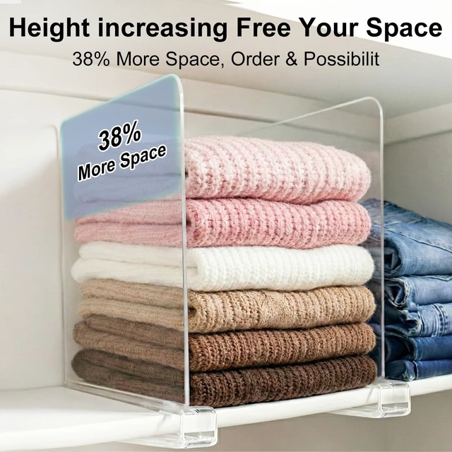 Alt view image 2 of 7 - Tall Shelf dividers Closet Organizers: 11-inch (Higher Version) | Adjustable Clear Acrylic Purse Storage for Large Handbags, Totes, Clothes, Towels on Wood Shelves 4-Pack