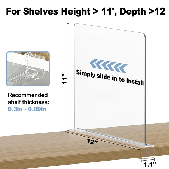 Alt view image 3 of 7 - Tall Shelf dividers Closet Organizers: 11-inch (Higher Version) | Adjustable Clear Acrylic Purse Storage for Large Handbags, Totes, Clothes, Towels on Wood Shelves 4-Pack