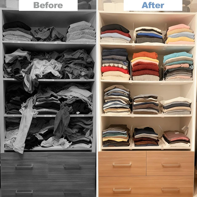 Alt view image 5 of 7 - Tall Shelf dividers Closet Organizers: 11-inch (Higher Version) | Adjustable Clear Acrylic Purse Storage for Large Handbags, Totes, Clothes, Towels on Wood Shelves 4-Pack