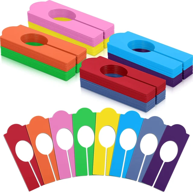 Main image of 64Pcs Closet Dividers Hanging Clothes Clothing Rack, Rainbow Color | Plastic Reusable Rectangular Clothing Rack Size Dividers, Hanger Divider Closet Label Separators for Retail Garment Organizer