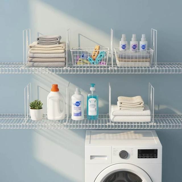 Alt view image 6 of 7 - Wire Shelf Dividers, White, 12" Deep, 12" Height, 4 Pack | Closet Organization & Storage Organizer, No Tool Installation, Metal Shelf Accessories