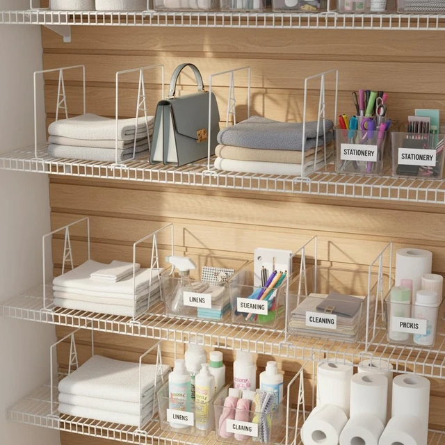 Alt view image 7 of 7 - Wire Shelf Dividers, White, 12" Deep, 12" Height, 4 Pack | Closet Organization & Storage Organizer, No Tool Installation, Metal Shelf Accessories
