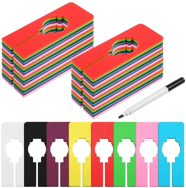 Main image of 72 Pcs Hanging Closet Size Dividers with 2 Pcs Bonus Marker, 8 Colors Reusable Plastic Writable Rectangular Dividers Separators For Clothing Racks, Closet Organization, and Retail Store