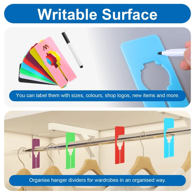 Alt view image 3 of 7 - 72 Pcs Hanging Closet Size Dividers with 2 Pcs Bonus Marker, 8 Colors Reusable Plastic Writable Rectangular Dividers Separators For Clothing Racks, Closet Organization, and Retail Store