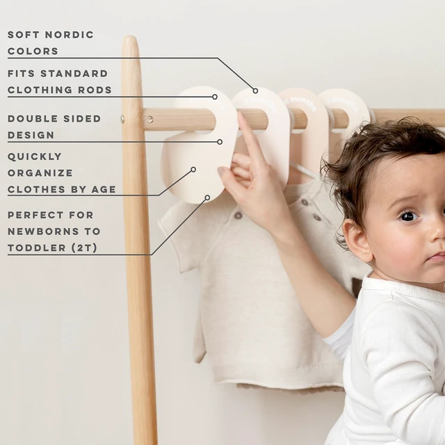 Alt view image 3 of 7 - Baby Closet Dividers, Newborn to 2T, Neutral, 8 Piece Set | Newborn to 2T sizing, 8-piece set, Double-sided size labels, Age labels, Nursery closet storage, Baby clothes organizer