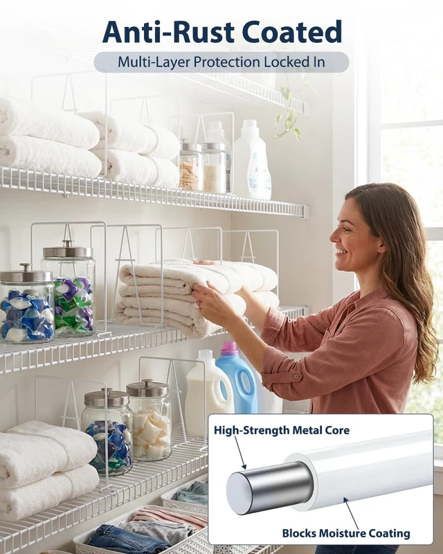 Alt view image 3 of 6 - 4 Pack Wire Shelf Dividers for Closet, 12 x 12in, Bright White | Rust-Resistant Coated Metal Dividers, Install Tool-Free, Closet Shelf Divider for Wire Shelves and Storage