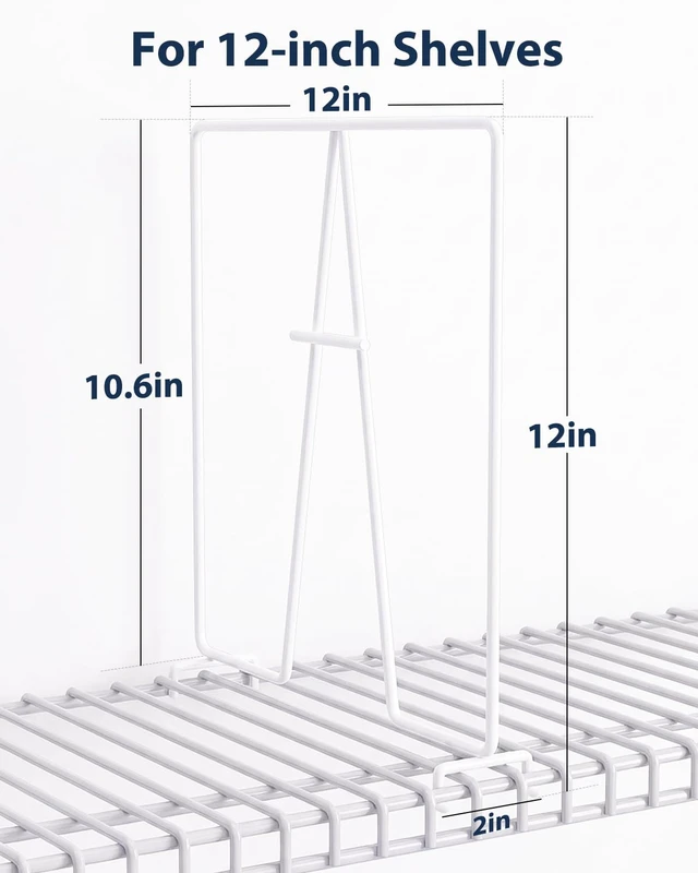 Alt view image 6 of 6 - 4 Pack Wire Shelf Dividers for Closet, 12 x 12in, Bright White | Rust-Resistant Coated Metal Dividers, Install Tool-Free, Closet Shelf Divider for Wire Shelves and Storage