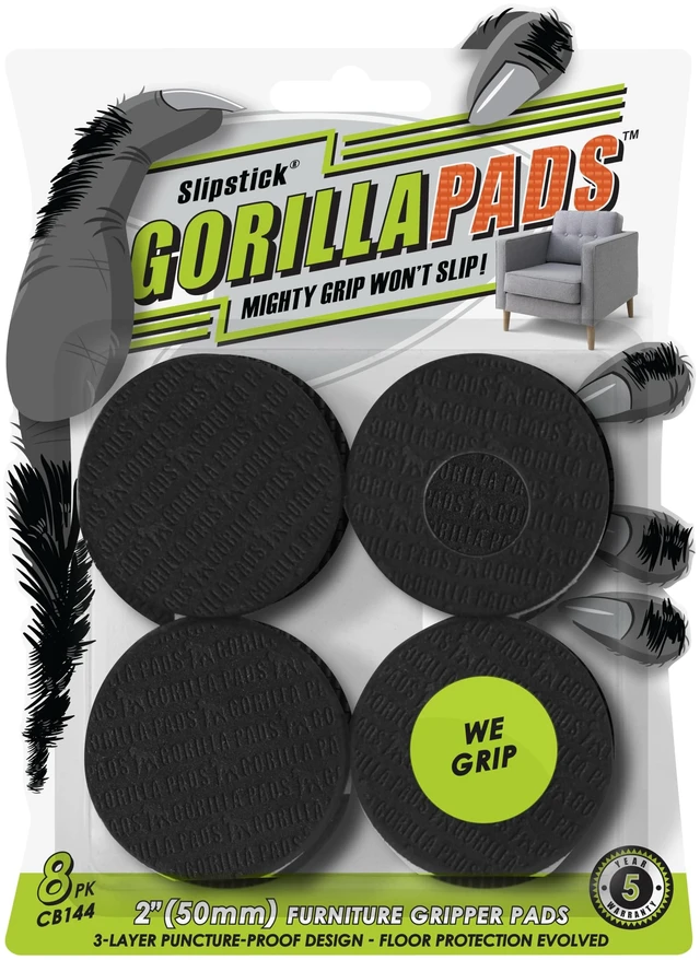 Main image of GorillaPads CB144 Non Slip Furniture Pads/Grippers (Set of 8) Furniture Feet Floor Protectors, 2 Inch Round, Black