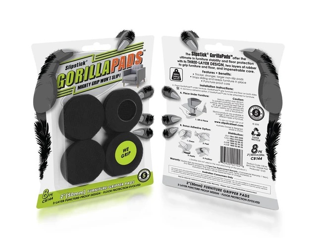 Alt view image 2 of 6 - GorillaPads CB144 Non Slip Furniture Pads/Grippers (Set of 8) Furniture Feet Floor Protectors, 2 Inch Round, Black