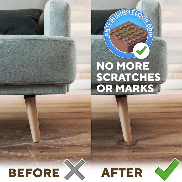 Alt view image 2 of 7 - 4pcs Non Slip Furniture Pads - Furniture Cups to Prevent Sliding for Couch, Bed, Chair - Premium 2x2 Anti Skid Stoppers for Hardwood, Tile Floors - Perfect Coasters that Fit Any Feet Shape (Brown)