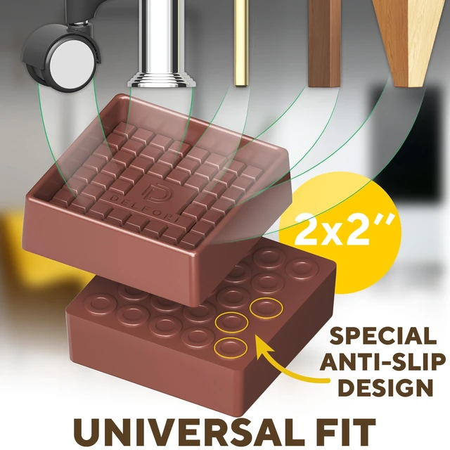 Alt view image 4 of 7 - 4pcs Non Slip Furniture Pads - Furniture Cups to Prevent Sliding for Couch, Bed, Chair - Premium 2x2 Anti Skid Stoppers for Hardwood, Tile Floors - Perfect Coasters that Fit Any Feet Shape (Brown)