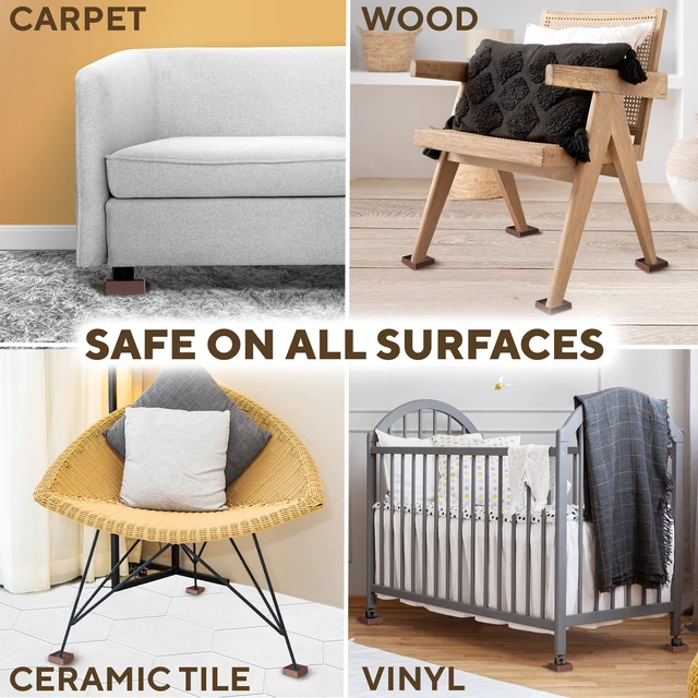 Alt view image 5 of 7 - 4pcs Non Slip Furniture Pads - Furniture Cups to Prevent Sliding for Couch, Bed, Chair - Premium 2x2 Anti Skid Stoppers for Hardwood, Tile Floors - Perfect Coasters that Fit Any Feet Shape (Brown)