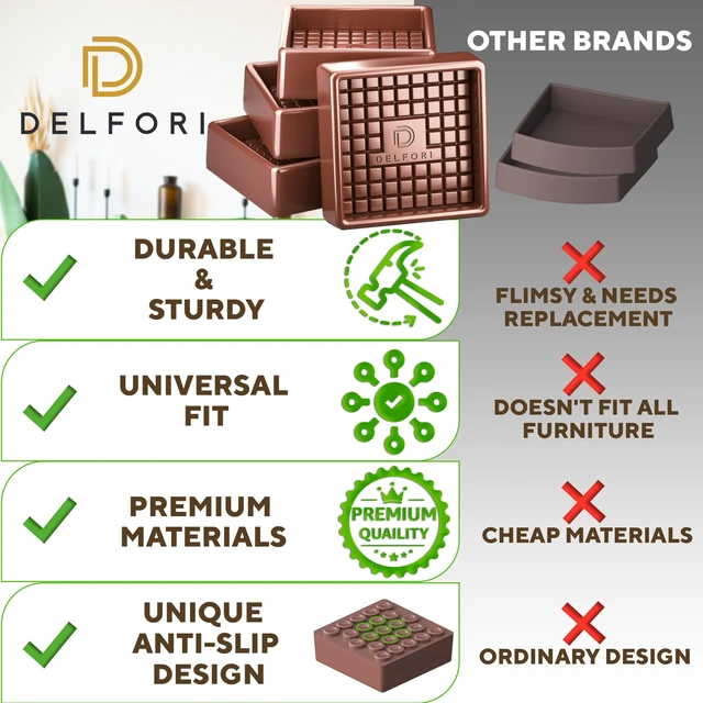 Alt view image 6 of 7 - 4pcs Non Slip Furniture Pads - Furniture Cups to Prevent Sliding for Couch, Bed, Chair - Premium 2x2 Anti Skid Stoppers for Hardwood, Tile Floors - Perfect Coasters that Fit Any Feet Shape (Brown)