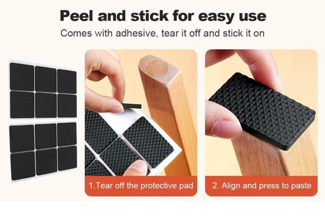 Alt view image 5 of 7 - Non-Slip Rubber Furniture Pads, 12Pcs Wood Floor Protector Pad Table Chair Leg Floor Protectors Square Rubber Feet Self-Adhesive Protector Set(Black)