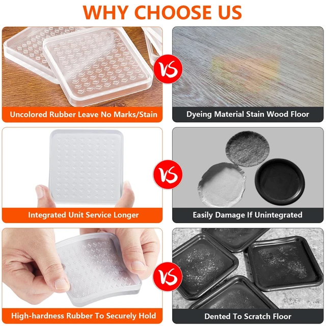Alt view image 2 of 7 - 8 Pcs Clear Furniture Coaster Cups for Hardwood Floor, 2" Square Non-Slip Rubber Furniture Pads, Heavy Duty Anti-Skid Floor Protectors for Bed & Couch Leg, Odorless & Non-Staining Rubber Gripper Feet