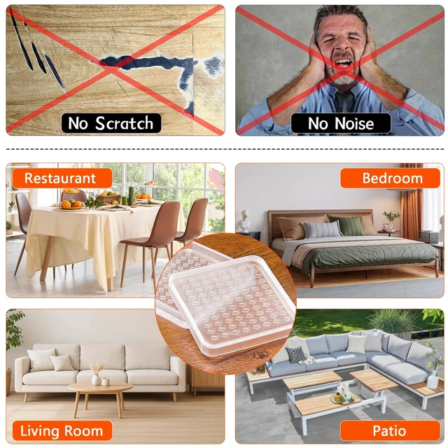 Alt view image 4 of 7 - 8 Pcs Clear Furniture Coaster Cups for Hardwood Floor, 2" Square Non-Slip Rubber Furniture Pads, Heavy Duty Anti-Skid Floor Protectors for Bed & Couch Leg, Odorless & Non-Staining Rubber Gripper Feet
