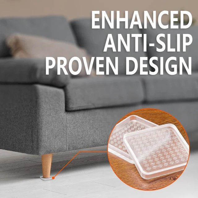 Alt view image 3 of 7 - 8 Pcs Clear Furniture Coaster Cups for Hardwood Floor, 2" Square Non-Slip Rubber Furniture Pads, Heavy Duty Anti-Skid Floor Protectors for Bed & Couch Leg, Odorless & Non-Staining Rubber Gripper Feet